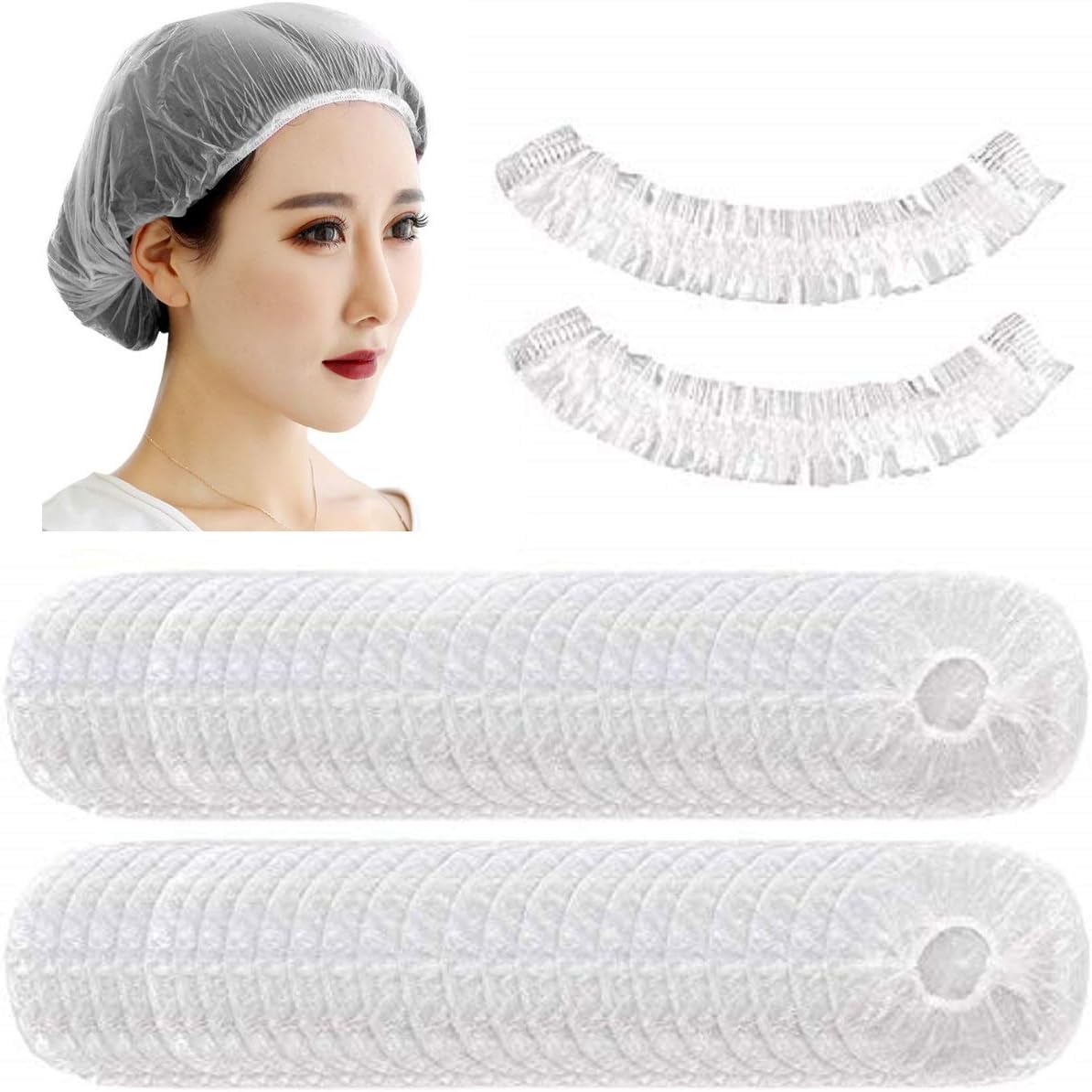100pcs Disposable Shower Caps Hair Processing Clear Plastic Caps For Spa Home Use Hotel and Hair Salon Plastic Clear Elastic Bath Cap