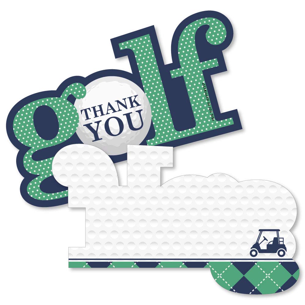 Big Dot of Happiness Par-Tee Time - Golf - Shaped - Birthday or Retirement Party Thank You Note Cards with Envelopes - Set of 12