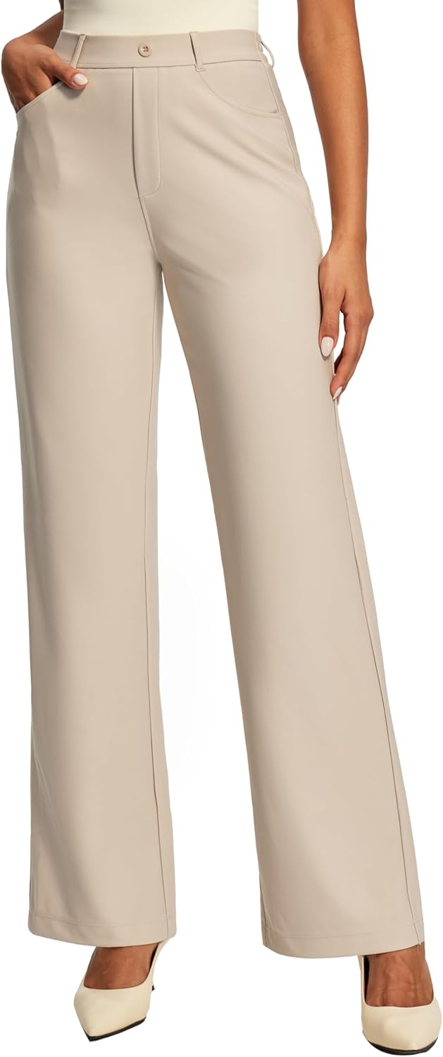 Ewedoos Women Wide Leg Stretchy Dress Pants High Waisted Work Pants Pull on Business Casual Outfits Slacks Office Trousers