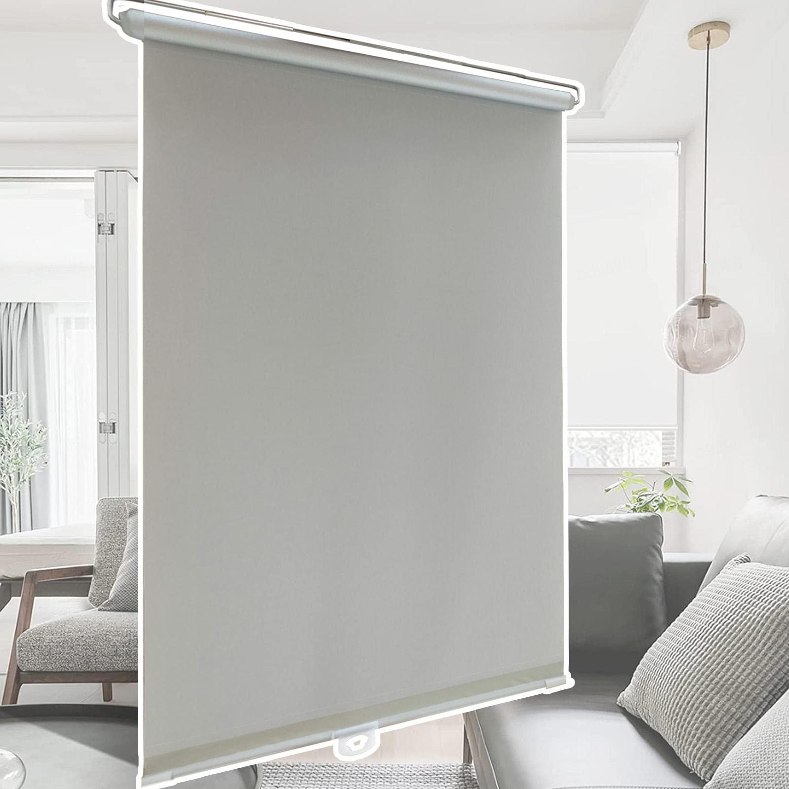 Dzhtuf Grey Suction Cup Sunshade Blinds,Waterproof Blackout Roller Shades,Free-Perforated Cordless Curtains,Width Sizes 30-75Cm,Pull Down Retractable Roller Blinds,Fabric Window Shades,-45×125Cm（18*49In）