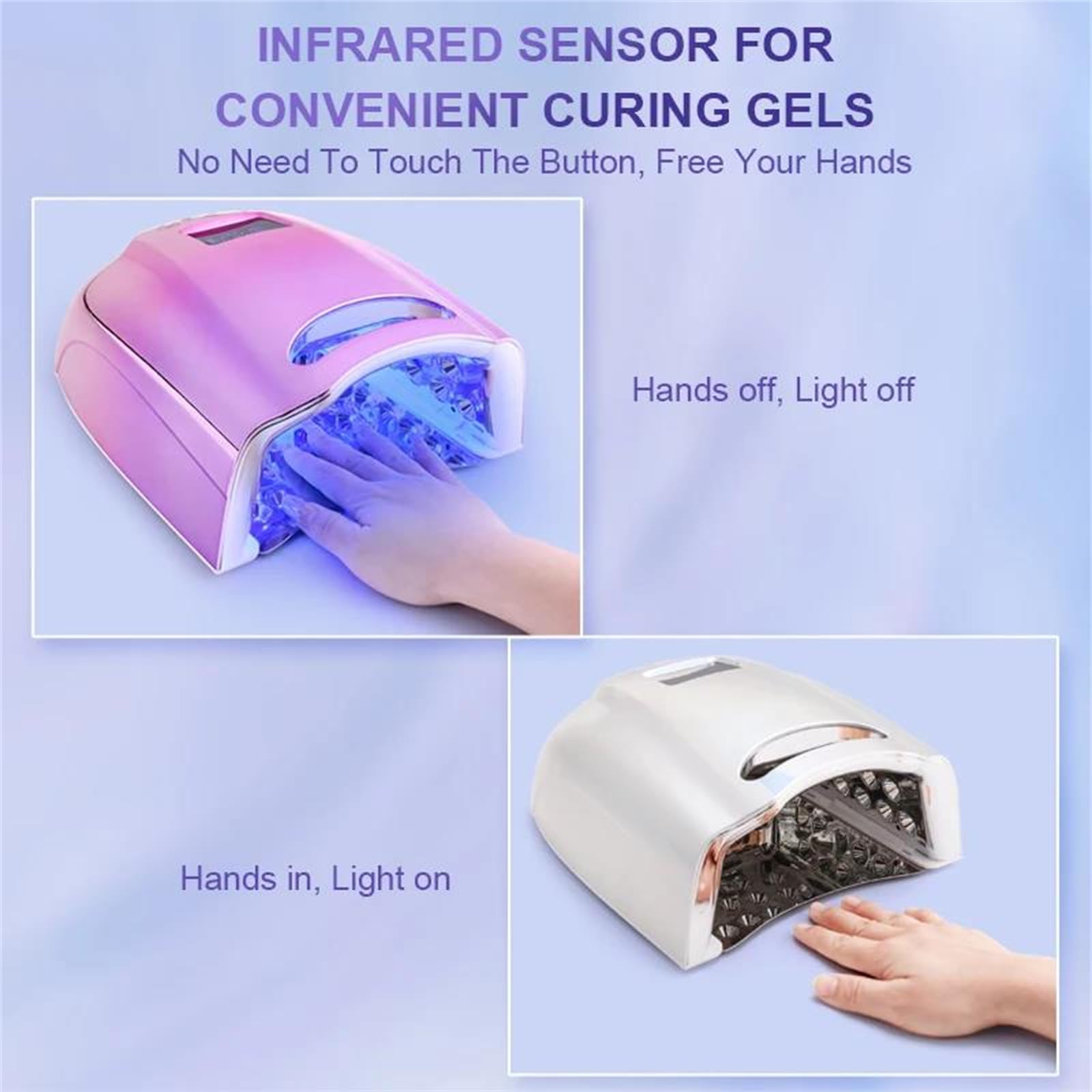 Lampada per Unghie polimerizzazione Rapida Luce LED asciuga Unghie | 128W, luce blu, sensore a infrarossi, portatile, timer, tecnologia a doppia sorgente luminosa 365+405nm, 45 LED