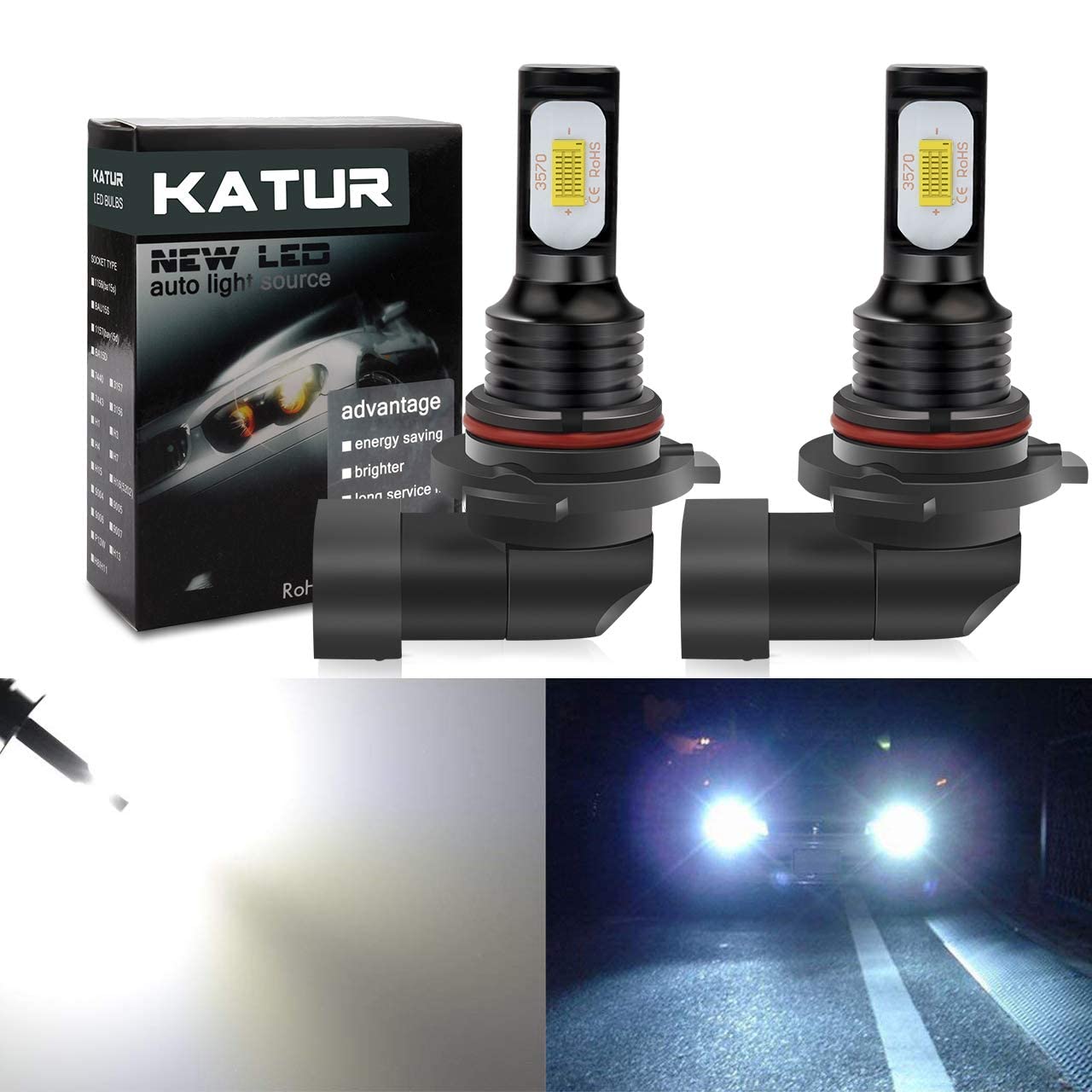 KATUR 9006 HB4 LED bardzo jasne żarówki przeciwmgielne 2400 lumenów maks. 75 W LED o dużej mocy do jazdy dziennej DRL lub świateł przeciwmgielnych, ksenonowe białe (9006/HB4, białe)