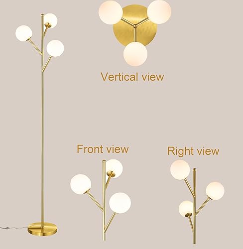 Miniatura 7 de Globe - Lámpara de pie de árbol de mediados de siglo con 3 bombillas, lámpara de pie de 70 pulgadas de alto con pantalla de vidrio esmerilado para