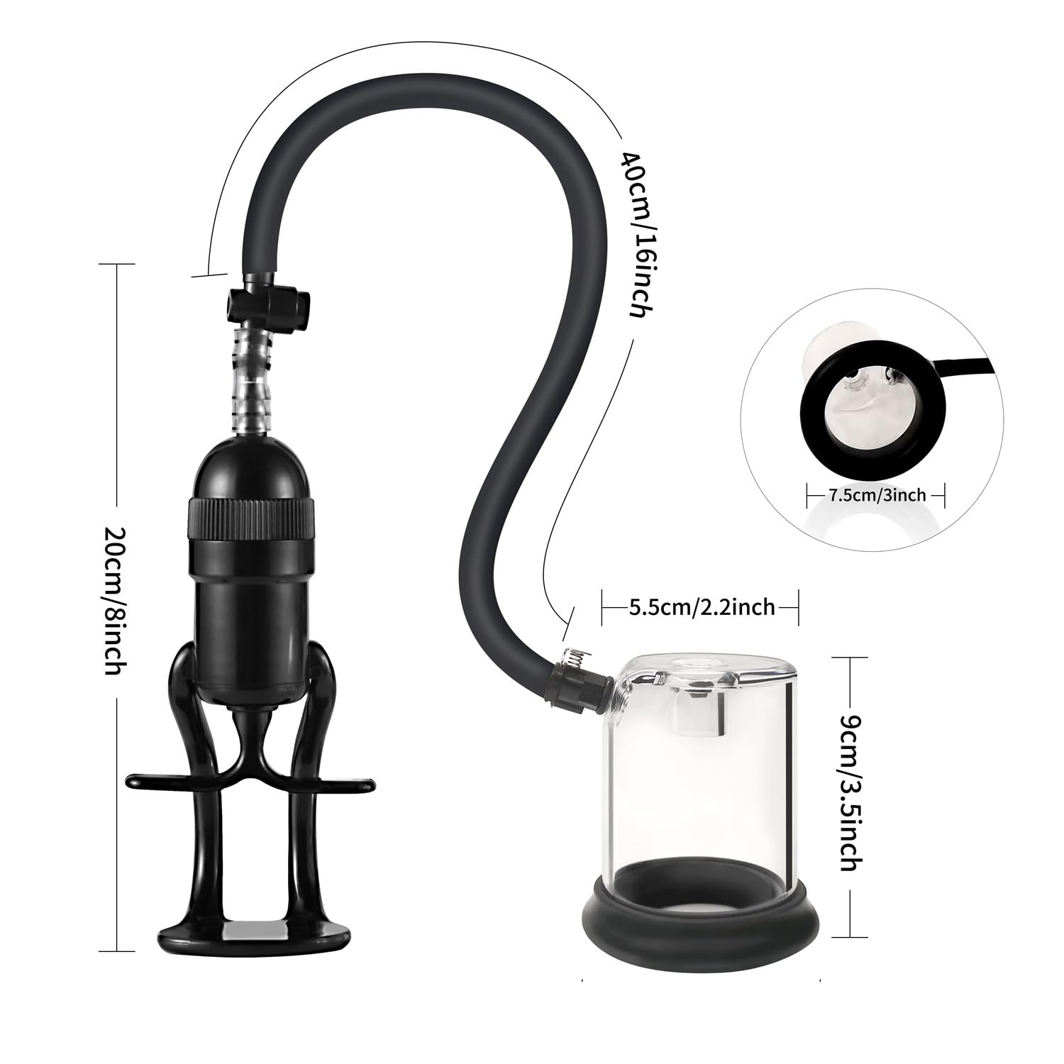 Pompa per pene con manico manuale – Penispumpe a vuoto per uomini, stimolatore glande ed estensore, toy maschile per erezione intensa e piacere prolungato