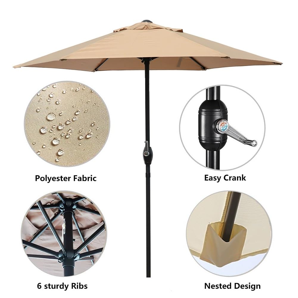 Okrągły Parasol Przeciwsłoneczny 200 cm, Parasol Stołowy do Użytku na Zewnątrz z Korbą i 6 Solidnymi Żebrami do Ogrodu, Podwórka, Tarasu(Rouge)