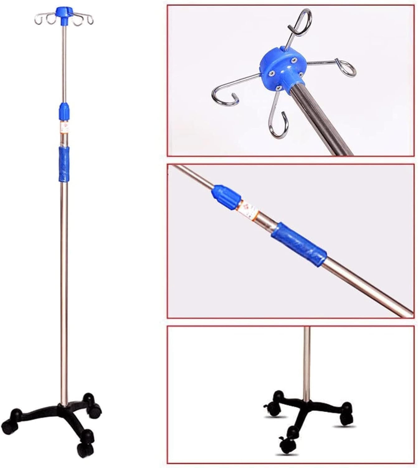 Porta flebo Porta flebo in Acciaio Inox Altezza Regolabile Porta flebo con Ruote Asta Porta flebo Facile da spostare con 4 Ganci Porta flebo