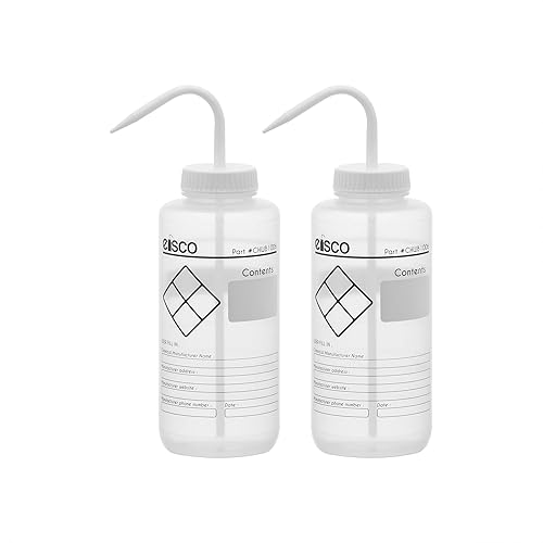 EISCO Paquete de 6 botellas de lavado químico, etiquetas en blanco, 33.8 fl oz boca ancha, autoservicio, polietileno de baja densidad Performance