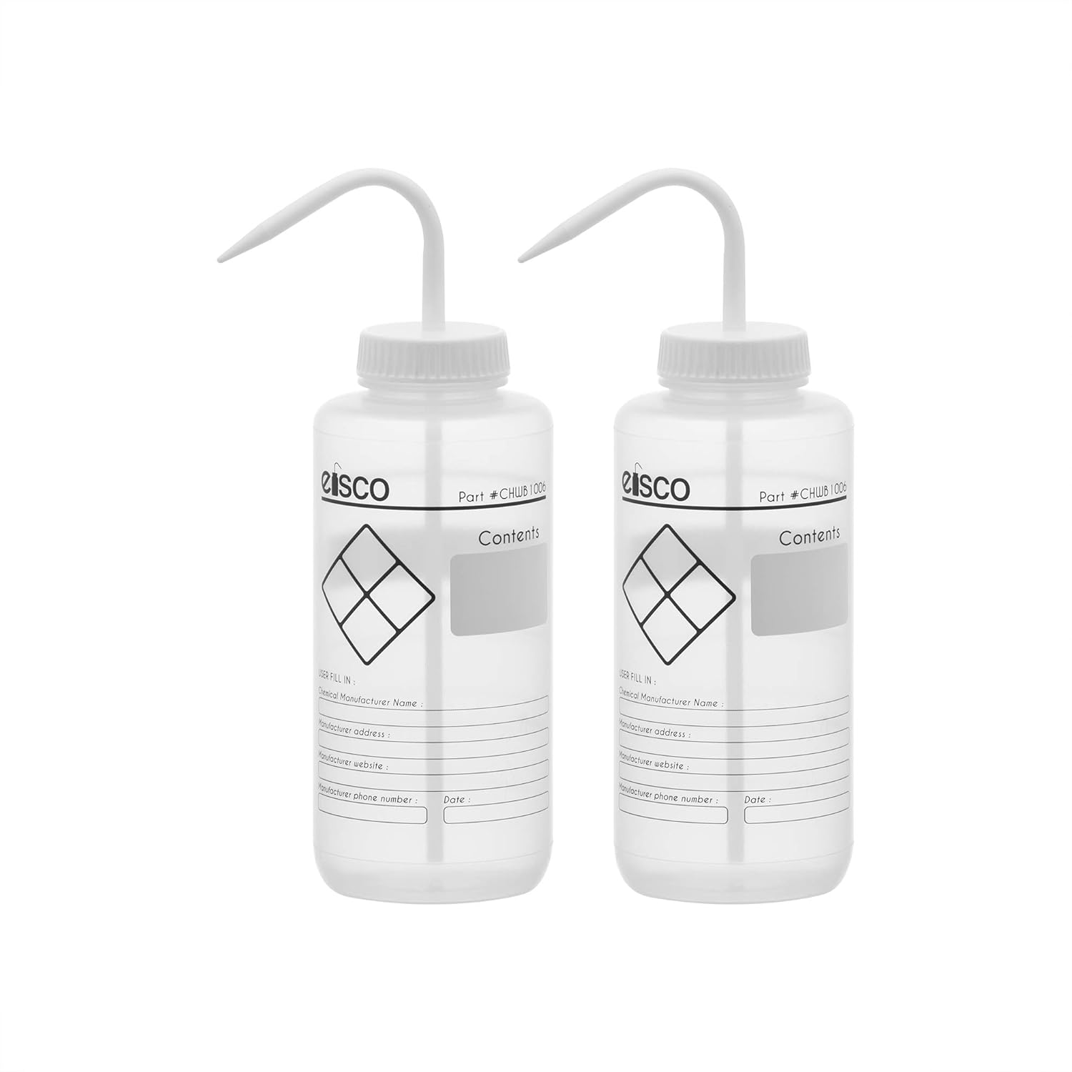 EISCO 6PK Chemical Wash Bottle, Blank Labels, 1000ml - Wide Mouth, Self Venting, Low Density Polyethylene - Performance Plastics Labs