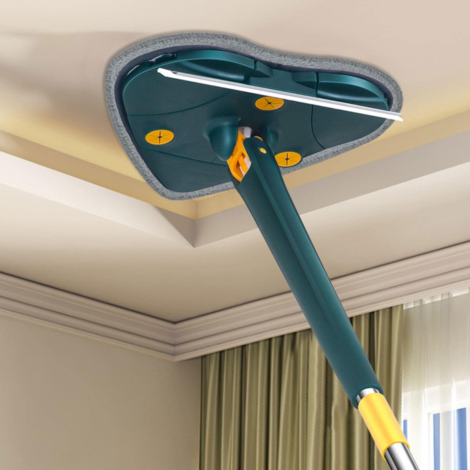 Mop Triangolare Per Pulizia Con Manico Telescopico 215 Cm - Kit Con 6 Testine E Raschietto, Per Pavimenti E Pareti - 3