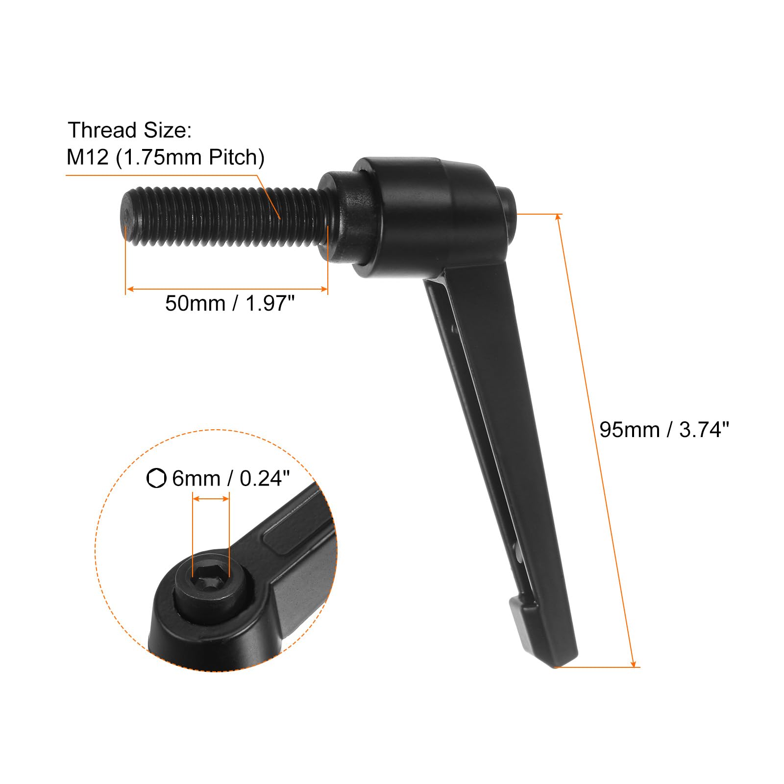 Set Da 2 Maniglie A Leva Di Serraggio M12 X 50mm - Regolabili 360° Con Rilascio Rapido, In Lega Di Zinco E Acciaio, Per Macchine E Torni