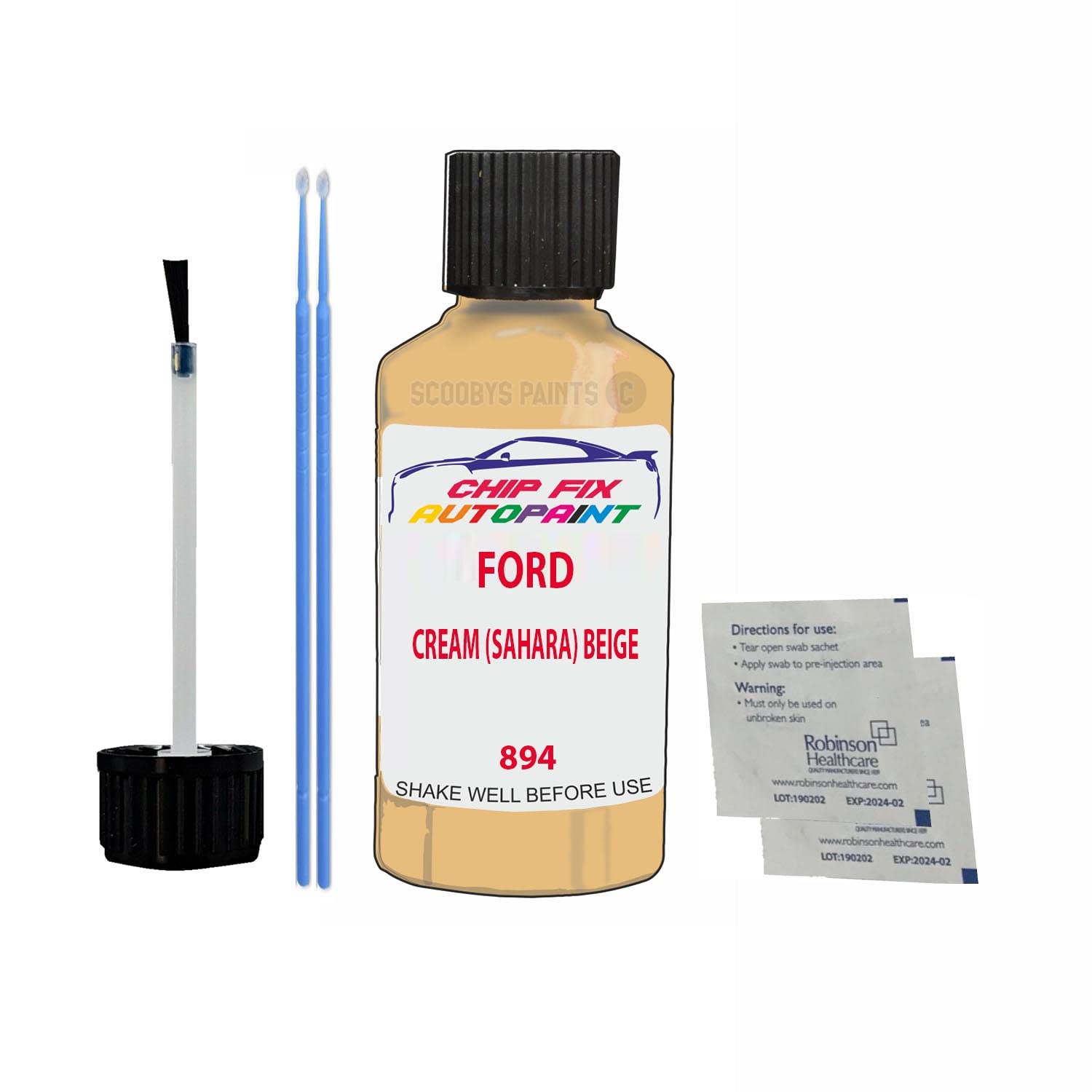 Scoobys Paints Back In The Mix Cream (Sahara) Beige Touch Up Paint For Ford Transit Van 894 1974-197730Ml Bottle Brush Scratch Stone Chip Repair Pen