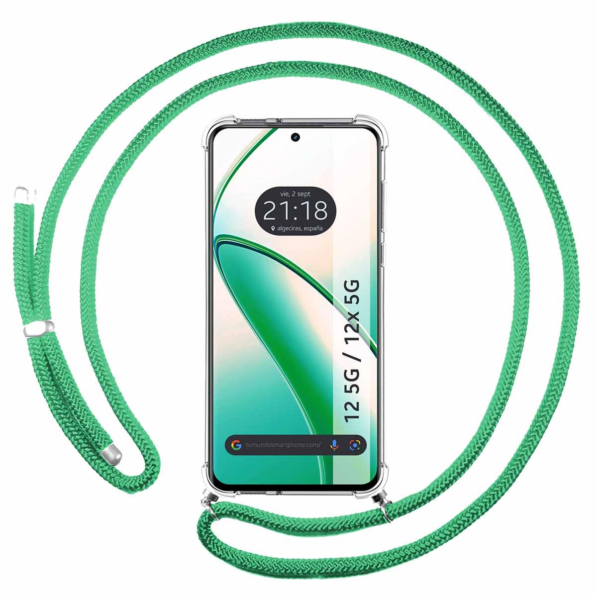 Tumundosmartphone Transparent Case for Realme 12 5G / 12x 5G with Water Green Cord