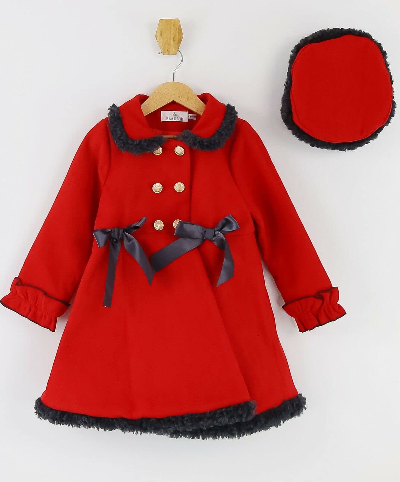 SIRRI Conjunto de chaqueta de boda formal para ocasiones especiales de 2 piezas con abrigo de lana de fieltro de longitud media y doble botonadura para bebé niña