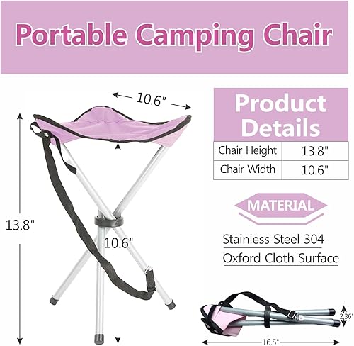 Miniatura 3 de Taburete plegable de campamento, sillas plegables de 16.5 pulgadas, asiento de trípode portátil, silla alta de viaje al aire libre para caminar,