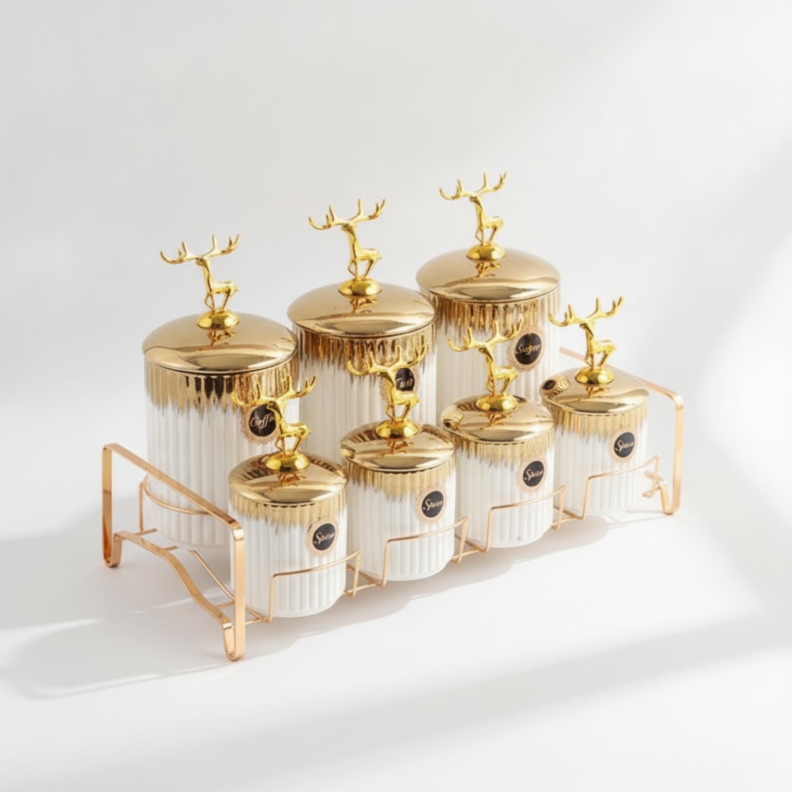 7 Piezas Botes Cerámica con Soporte Sellado Tarros Almacenamiento con Tapa Herméticas Recipiente Cerámica para Cocina