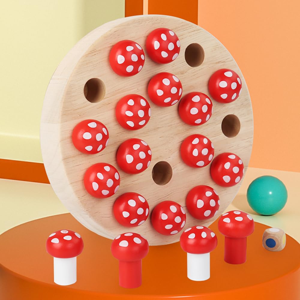 Jeux Montessori 3 Ans, Memory Chess Bois,Jeu Educatif 3 Ans,Jeux de Société pour Améliorer la Mémoire et la Reconnaissance des Couleurs(Champignon)