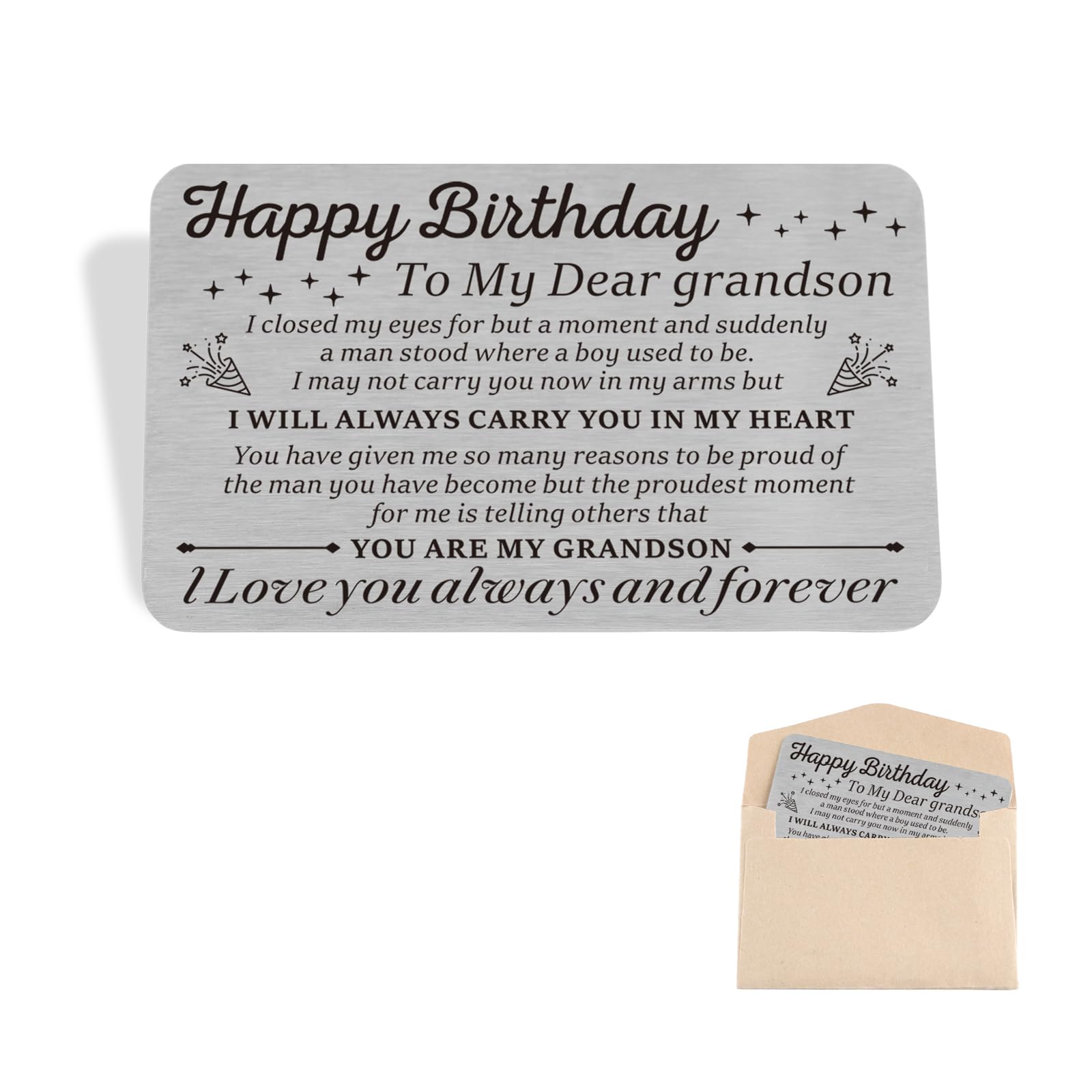Luptiteuy Grandson Birthday Card Gifts from Grandma and Grandpa Wallet Card to My Grandson Inspirational Birthday Gifts Happy Birthday Gifts for Grandson Birthday Decorations for Men