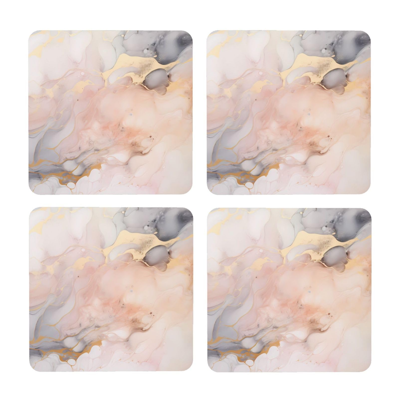 Bedbliss Pink Marble Printed Square Coasters For Drinks Absorbent, 4 Pack Tea Coffee Wooden Coaster Set, Lightweight And Heat-Resistant Coasters With Cork Base For Protection Home