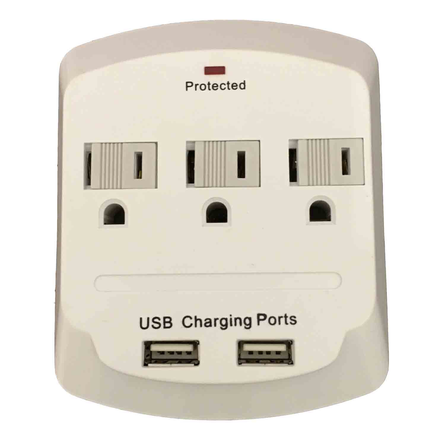 Topzone 3 AC Outlet Wall Mount Surge Protector Adapter with Dual USB Charging Ports