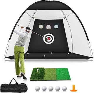 Golf-Übungsnetz, 300 x 200 cm, mit Tri-Turf-Matten-Set, Golf-Trainings-Chipping-Hilfe-Netze mit reduziertem Lärm, Nylon-Ziel