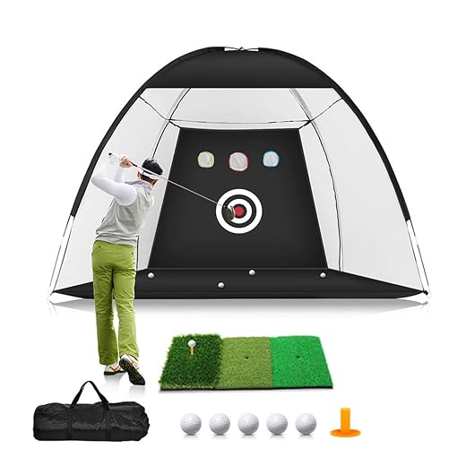 Filet de pratique de golf 10x7 pieds (3,00x2,00 m) avec tapis Tri-Turf, filet d'entraînement pour coup d'approche avec cible en nylon à bruit réduit (L)