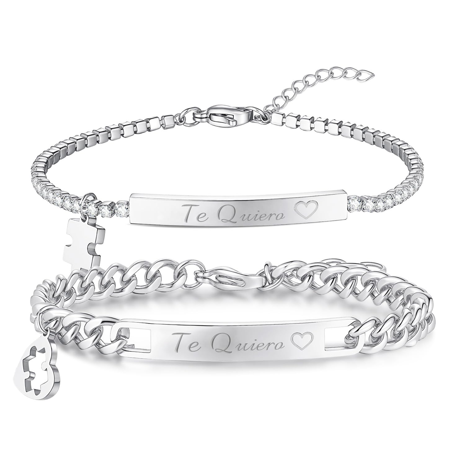 Bracelets for Couples Gift Women: Lucky Couples Bracelet Zirconium Puzzle Stainless Steel Jewellery Women's Valentine's Day Gifts for Boyfriend and Girlfriend Couples