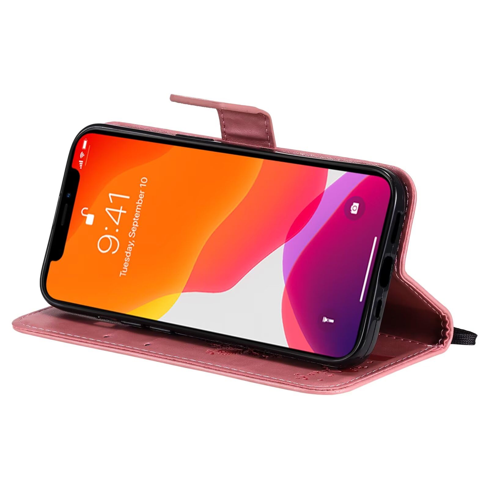 Topme Skórzane etui do Realme 12 + Plus 5G (6,67" cala), [kot i drzewo wzór etui na telefon komórkowy] - złoto