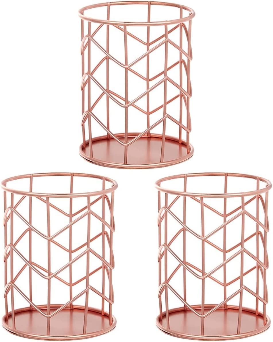 Portapenne Portamatite Articoli di cancelleria Contenitore Organizzatore di archiviazione 3 pezzi Tazza for trucco Rosa Pennello multiuso Vanità Organizzatore da tavolo in metallo Oro Scrivania e supp