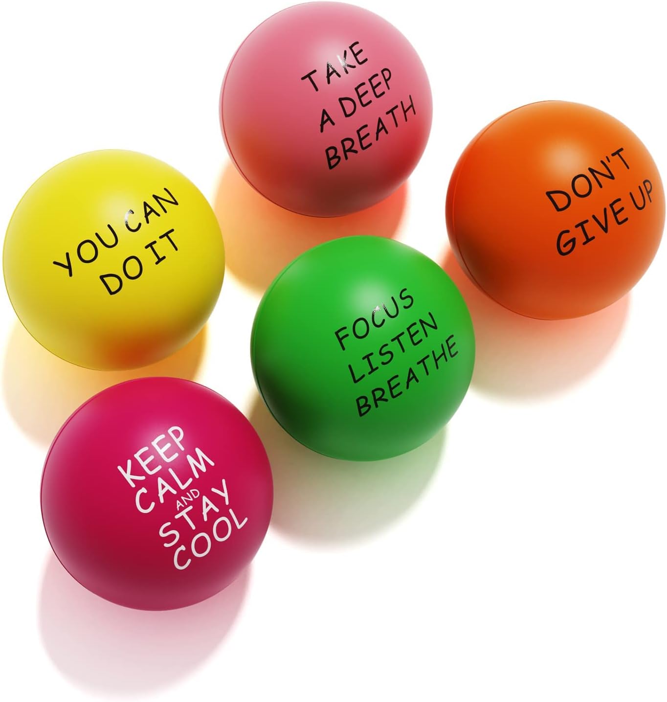 Motivational Stress Balls for Adults & Teens - PU Foam Squeeze Balls for Anxiety, Anger Management, Hand Exercise - 6.3cm, Pack of 5