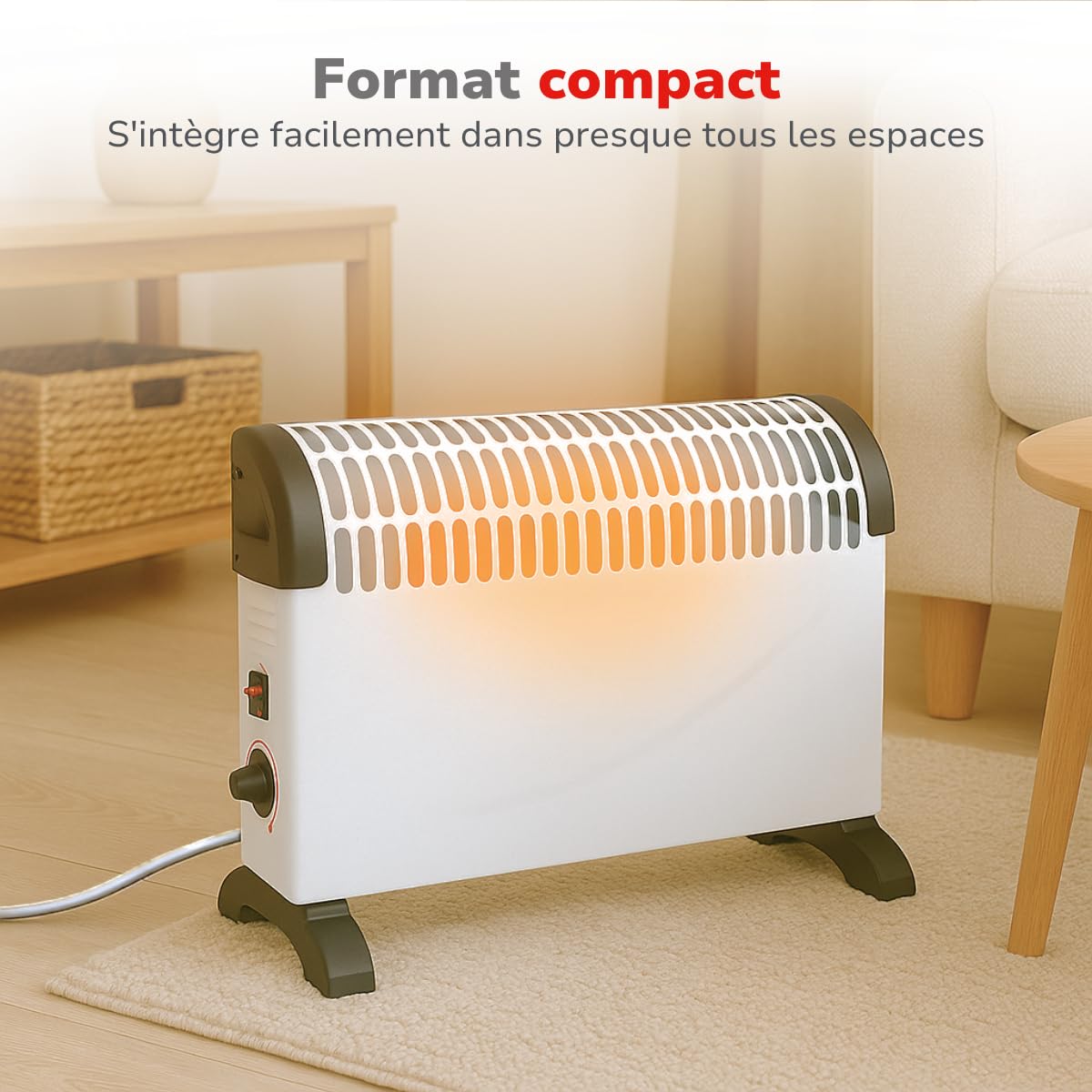 alpina Radiateur Convecteur 1500W – Chauffage Électrique à Convection Sur Pied – Chauffage Soufflant avec Thermostat Réglable – Radiateur d’Appoint Intérieur – 50 x 18 x 33 cm – Blanc