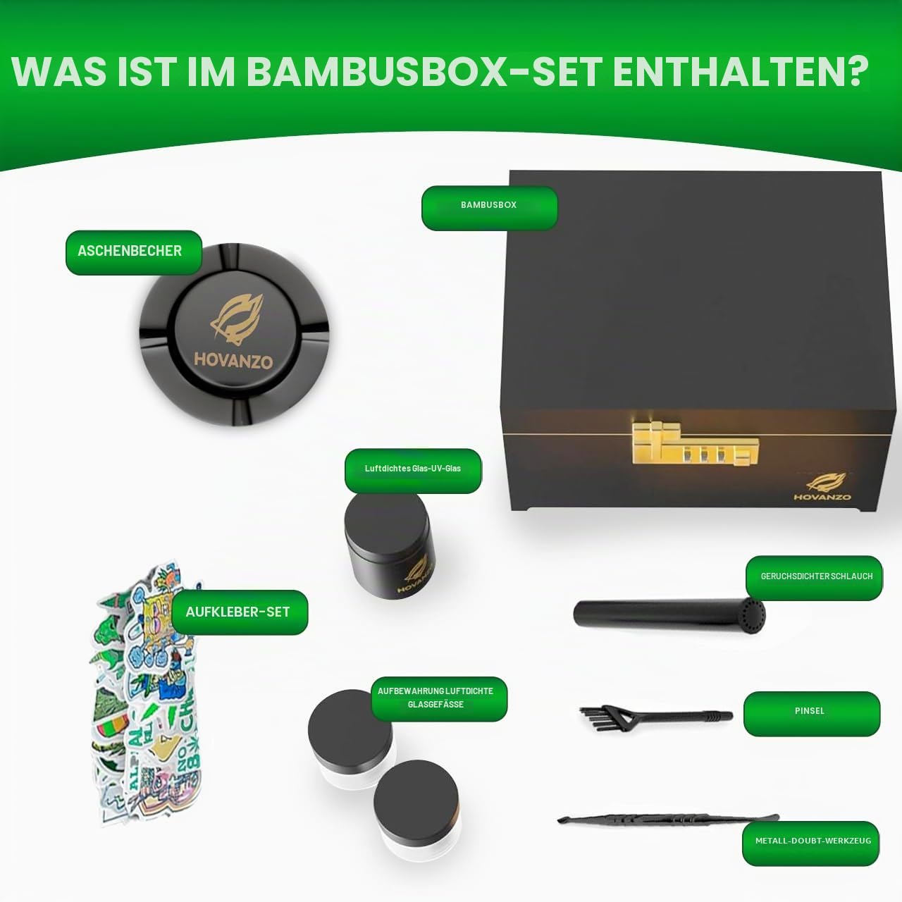 HOVANZO Premium Große Bambusbox - Verriegelung Aufbewahrung Dekorative Box mit Zahlenschloss - Aufbewahrungsbox Holz Verriegelung Aufbewahrungsbox mit Rolltablett - Aufbewahrung Holzkiste mit Zubehör