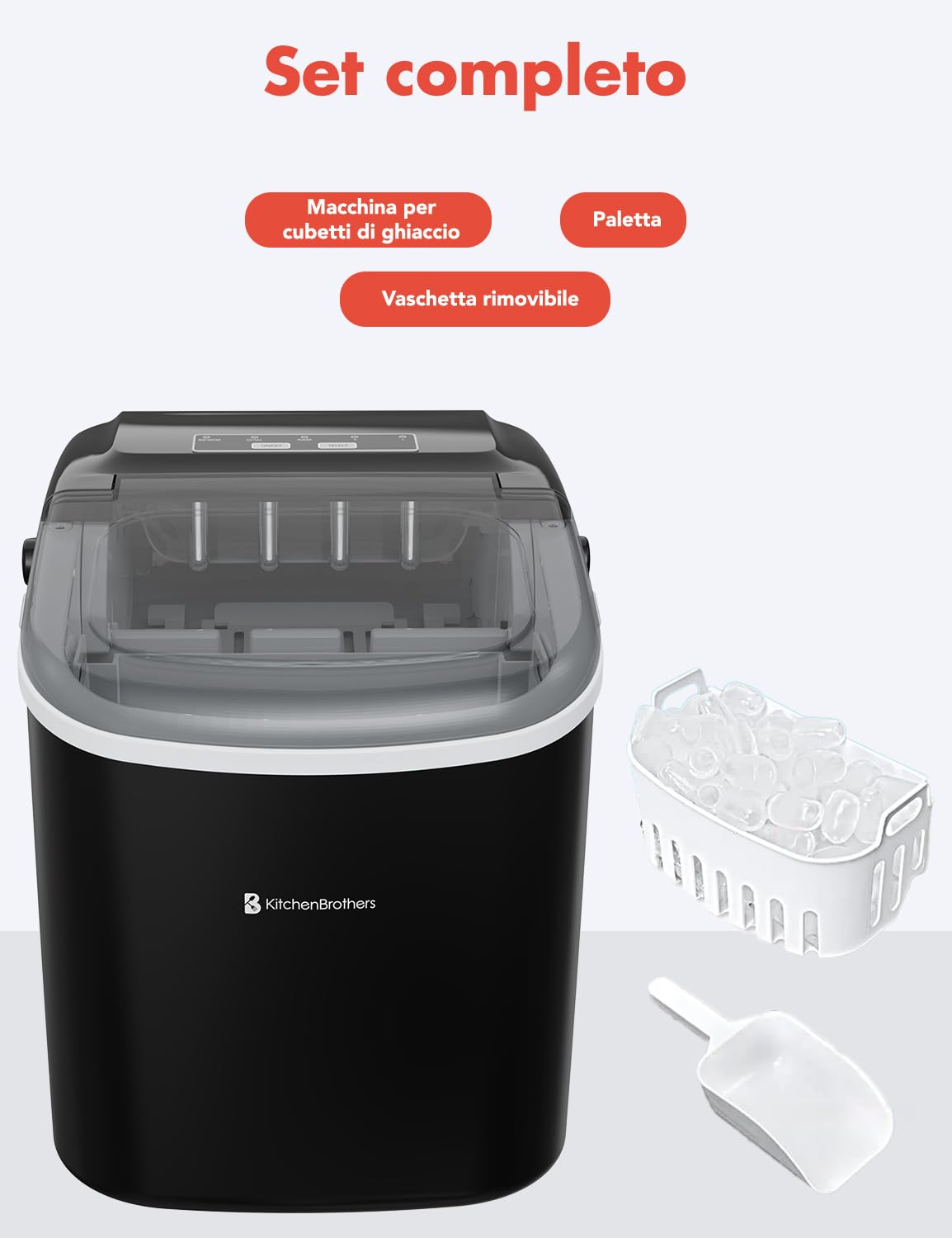 KitchenBrothers Macchina per il ghiaccio professionale – Macchina per il ghiaccio tritata – Macchine per il ghiaccio – Macchina per il ghiaccio – Portatile con manico – con paletta per ghiaccio – 1,2