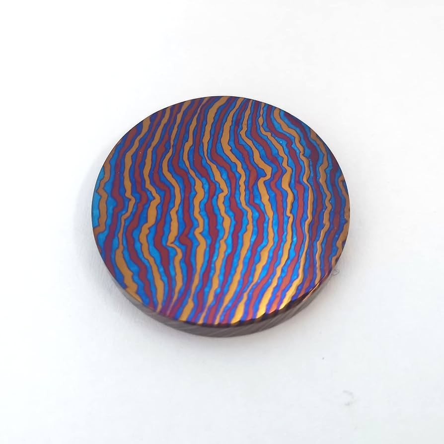 Acedc Titaniumu Damascus ハプティックコイン Amazon.com: Titanium Damascus EDC Coin, Handmade Timascus