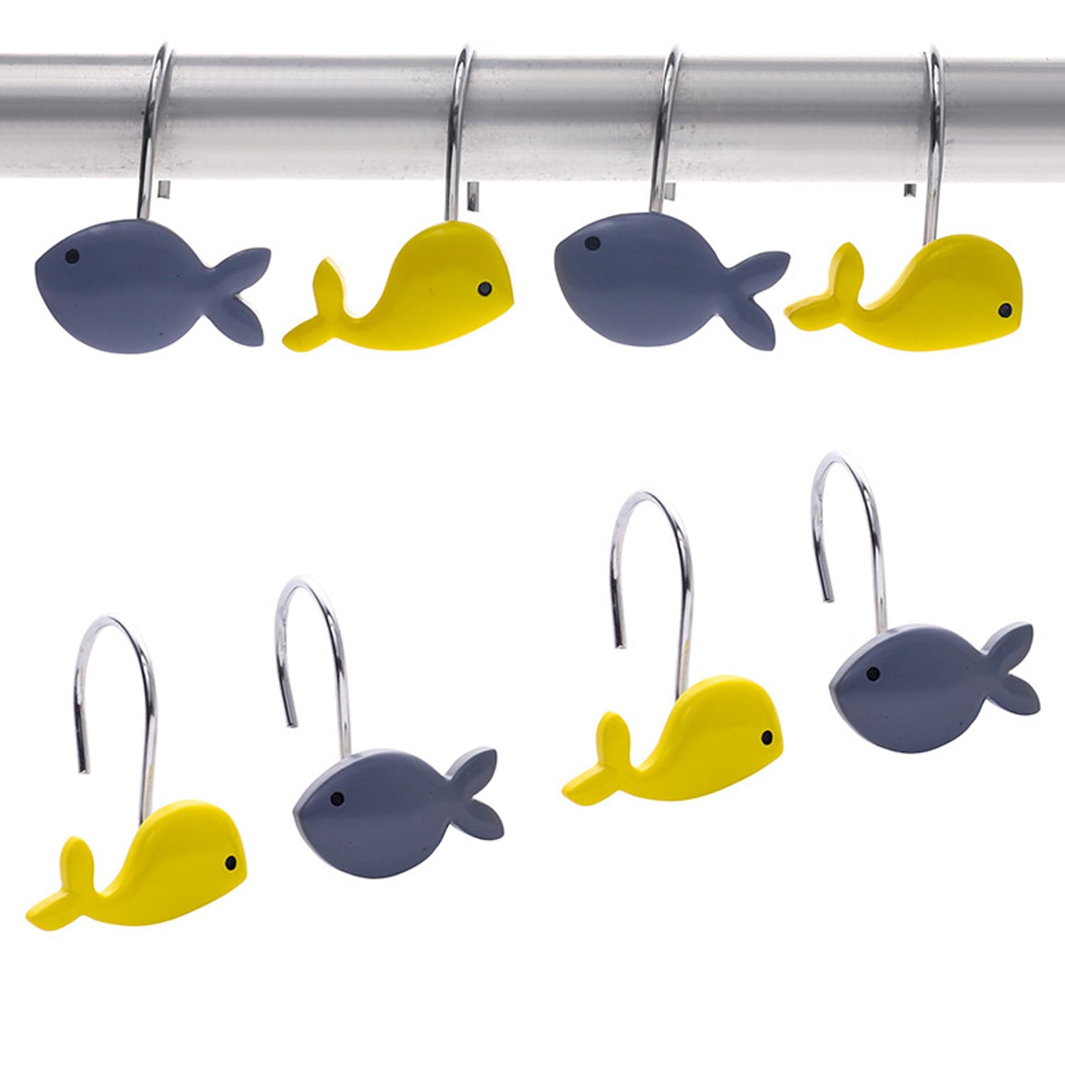 YRMLYMOP Kids Shower Curtain Set,12 Pcs Fish Shower Curtain Hooks Lovely Kids Curtain Whale Shower Curtain Hooks Creative Resin Shower Hook Fish Ocean Decor