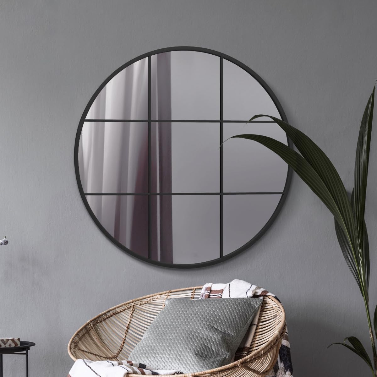 Mirroroutlet CirculusBlack Metal Framed Round Window Wall Mirror 39" X 39" (100X100Cm) from B&Q