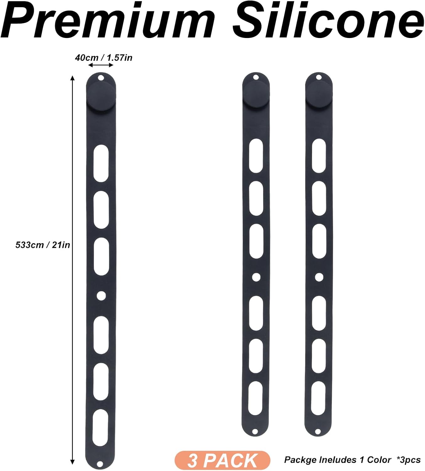 3-Pack Reusable Silicone Latch Strap, Secures Slow Cooker Lid, Pot, Bento Box, 21in Durable Elastic Self-Lock Tie for Organizing&Bundling Cords, Curtain, Yoga Mat (Black&Black&Black) - Image 2