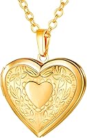 U7 Women's Heart Photo Locket Necklace 18K Gold Plated Stainless Steel 22 Inch Chain Personalized Custom Gift