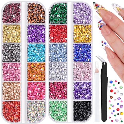 10000Pcs Small Resin Rhinestones for Nail Art Colorful 2/3MM Flatback Bedazzling Gems Nail Rhinestones and Gems Crystals Charms for Acrylic Tips Manicure Decor