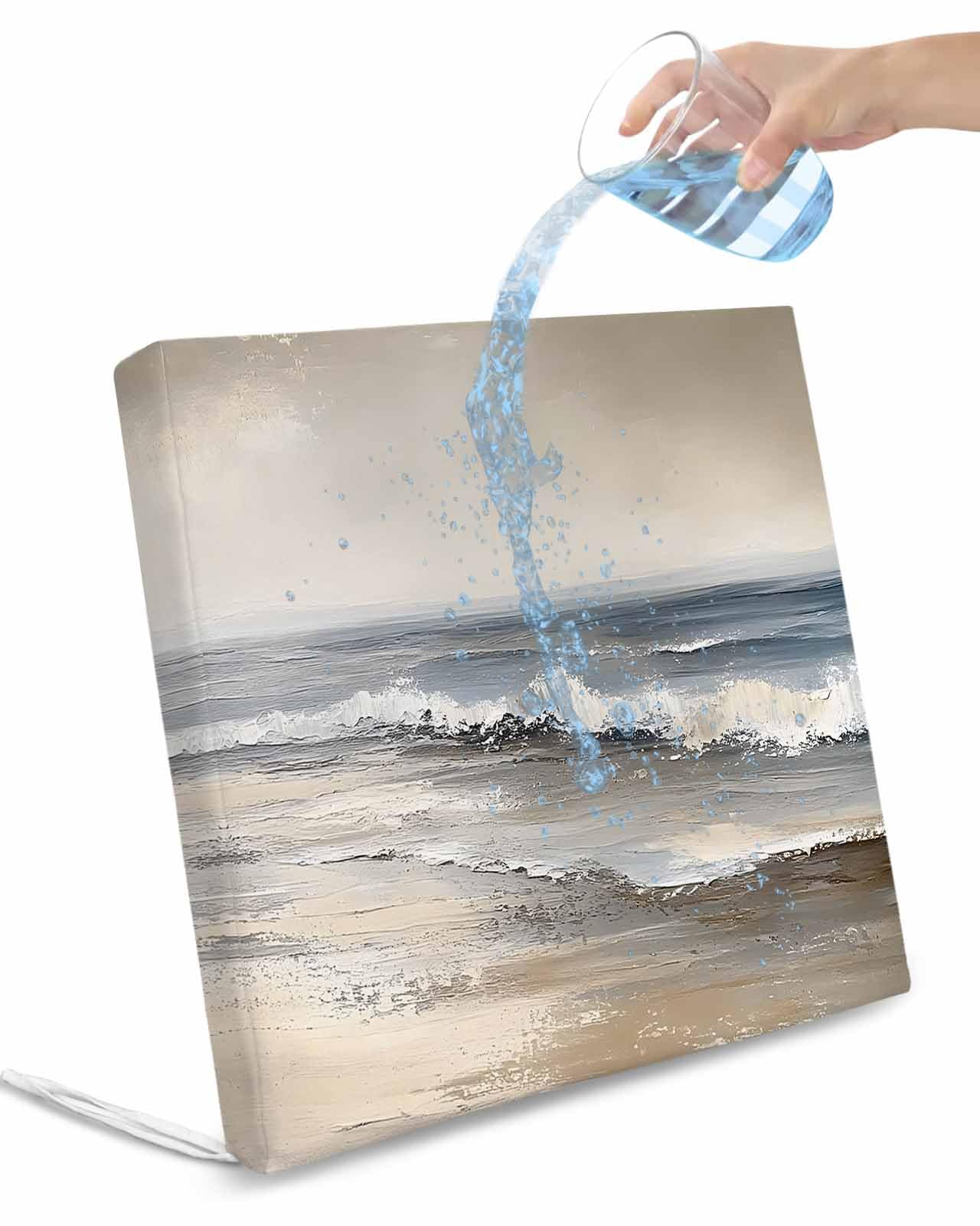 2 Pack Ocean Waterproof Cushion Covers with Ties, Outdoor Patio Chaise Lounge Chair Seat Cushion Slip Covers Replacement(Only Cover) Grey Sky Abstract Beach Minimalism Art 20