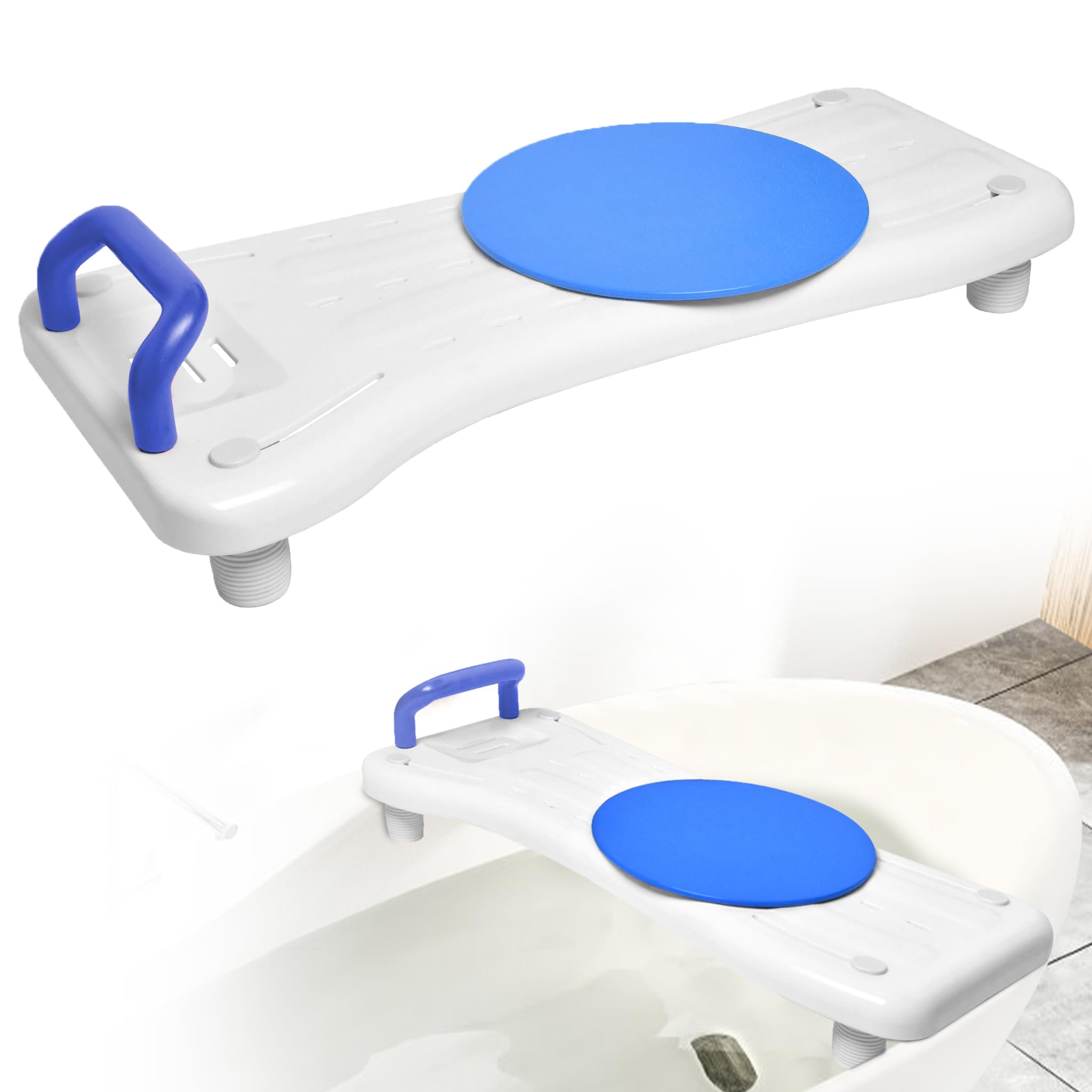 Suusolny Badewannensitz Senioren 75.5x34cm Badewannenbrett zum Sitzen Verstellbar 41-63cm Sitzbrett Wannenbrett Badewanne Brett Seifenablage & ergonomischer Griff 150KG - Rot Griff + Drehscheibe