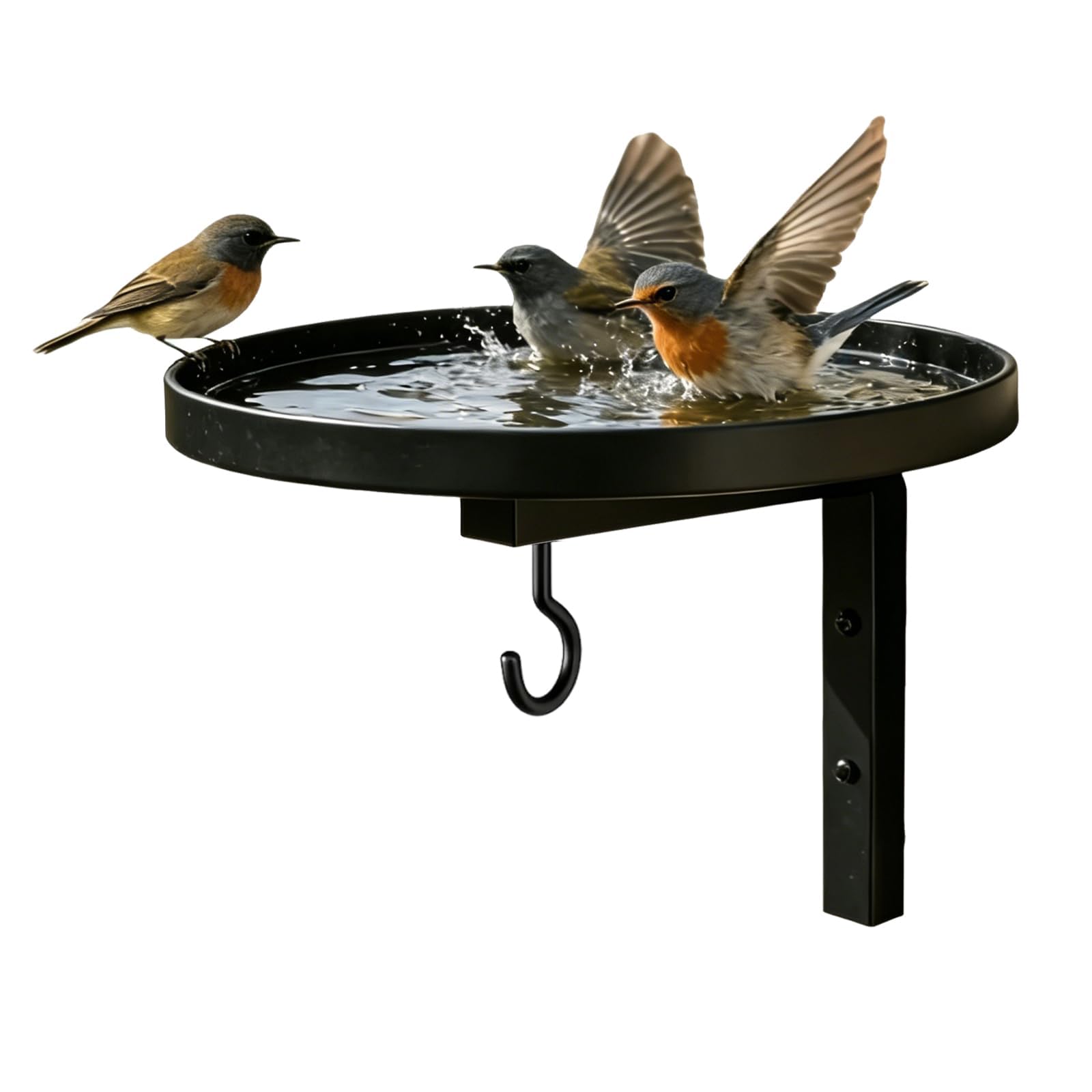 Wall-Mounted Metal Bird Bath Basin with Hanging Hook 7.9 Inch Bird Bath Basin & Bird Feeder Station Rust Resistant Outdoor Bird Water Bowl for Fence Balcony Patio (1 pcs)