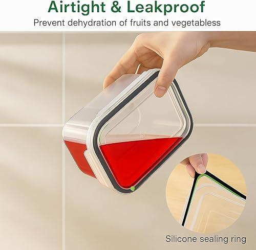 Miniatura 6 de Juego de 5 recipientes de almacenamiento de frutas para refrigerador con coladores, aptos para lavavajillas, a prueba de fugas, almacenamiento de