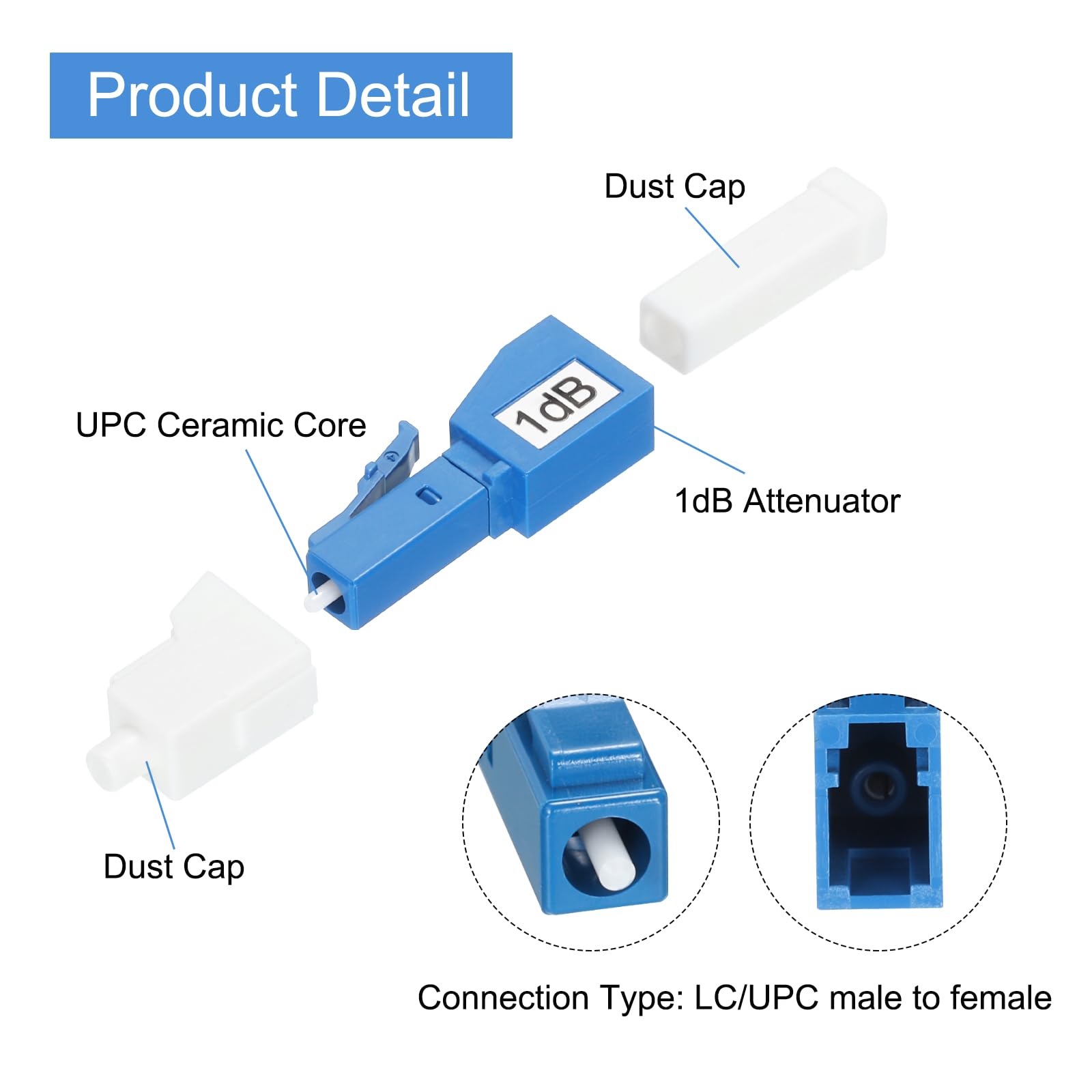 QUARKZMAN Attenuatore per Fibre Ottica Lc da 1 Db, Attenuatore per Fibre Ottica Fisso Monomodale Lc/Upc Sm da Maschio a Femmina per Trasmissione in Fibre Ottica, 4pz