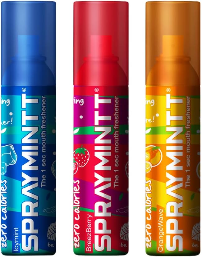 Spraymintt Mouth Freshener | Mukhwas | Breath Freshener | Oral Hygiene | 175+ sprays of instant long lasting with Zero Calories Freshness | Icymint flavour + Brezeberry flavour + Orangewave flavour | 15g - Combo of 3