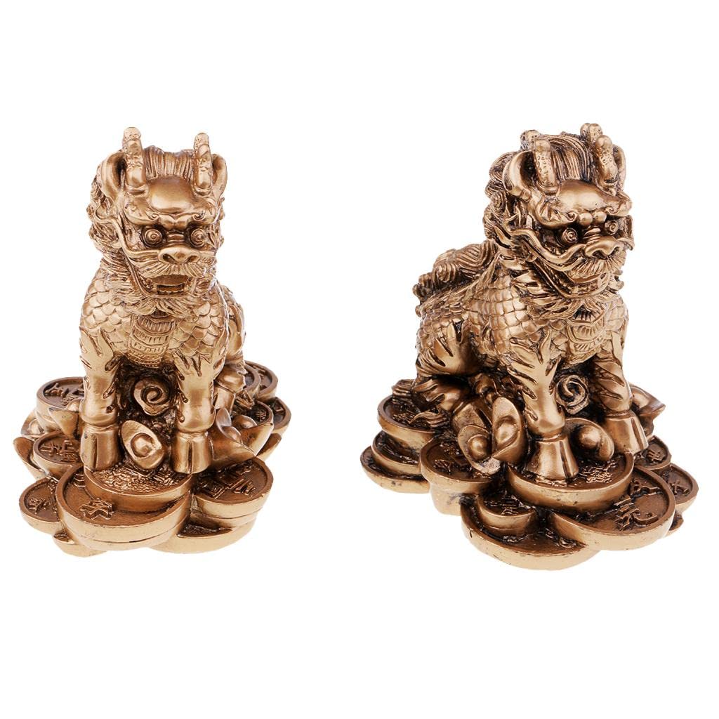 Statue de lion en résine bronze L pour salon et bureau (2 pièces)