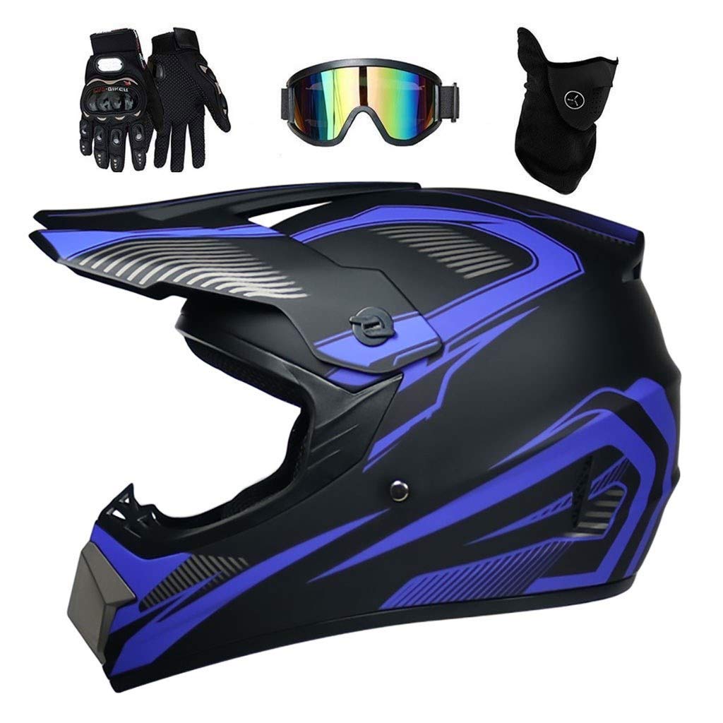 Gioventù Bambini Sport Casco Motocross, Unisex Integrale MTB Fuori Strada ATV Karting Moto Casco, Discesa Gare Enduro MX Quadrato Bicicletta Sporca Schianto Casco, con Occhiali Guanti Maschera