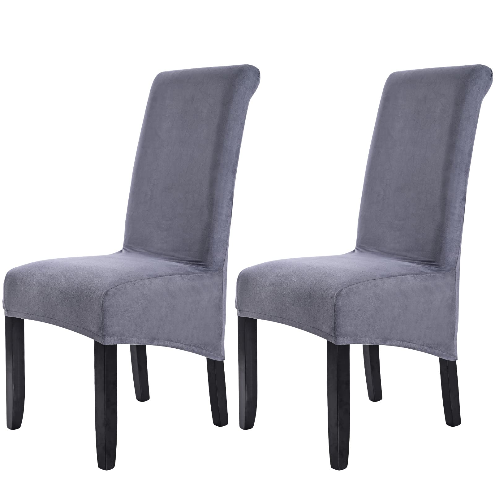 Velvet Large Size Dining Chair Covers Set of 2,Stretch Dining Room Chair Slipcovers,Removable Washable High Back Chair Protector Covers for Dining Room,Kitchen,Banquet,Home(Dark Grey,Pack of 2)