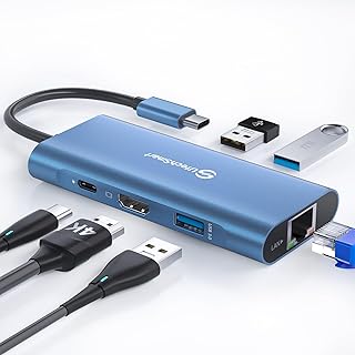 USB C Hub, UtechSmart 6 in 1 USB C to HDMI Adapter with 1000M Ethernet,Power Delivery Pd Type C Charging Port, 3 USB 3.0 Ports Adapter Compatible for MacBook Pro, Chromebook,and USB C Devices(Blue)