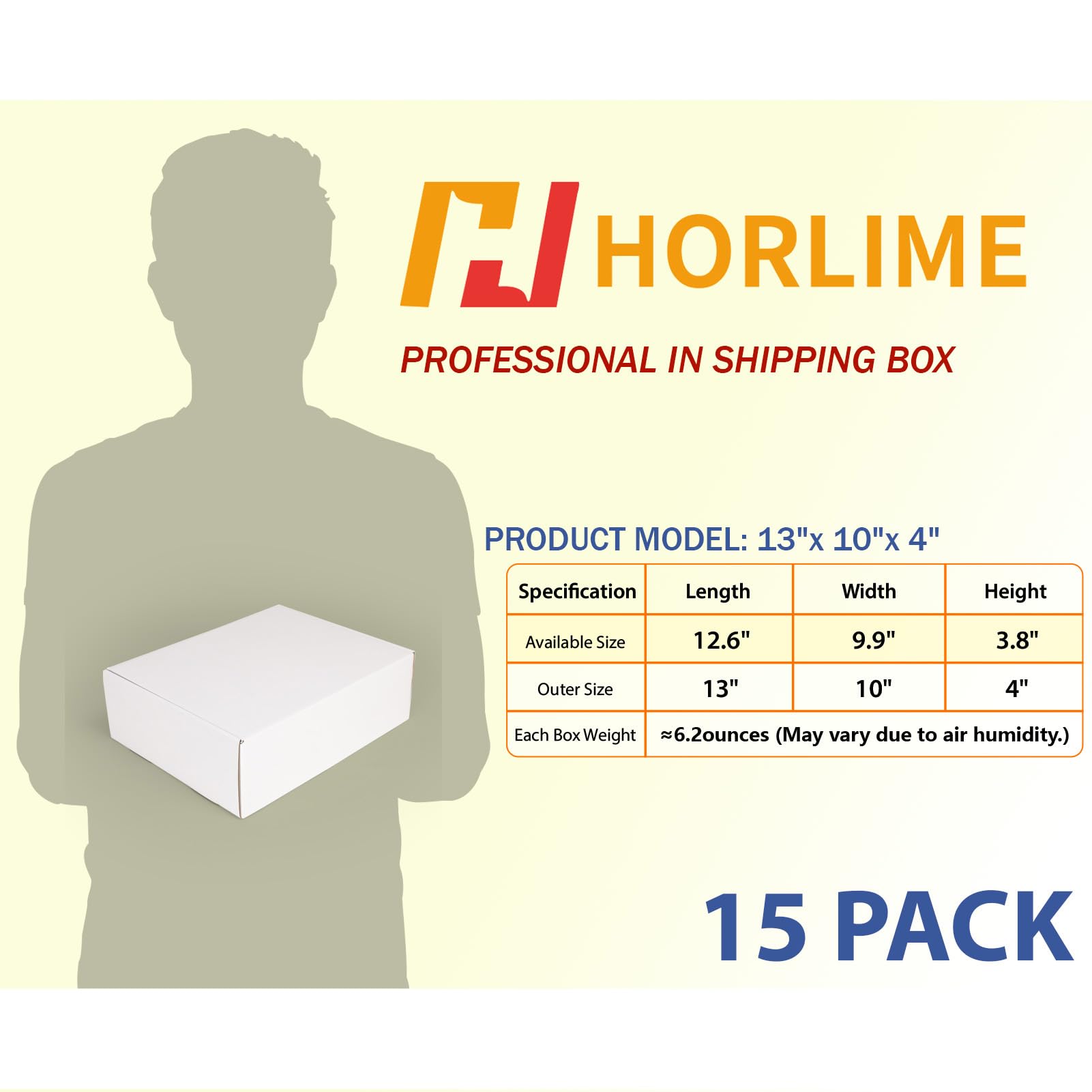 HORLIMER Lot de 15 boîtes d'expédition en carton ondulé blanc 33 x 25,4 x 10,2 cm, 15 autocollants inclus
