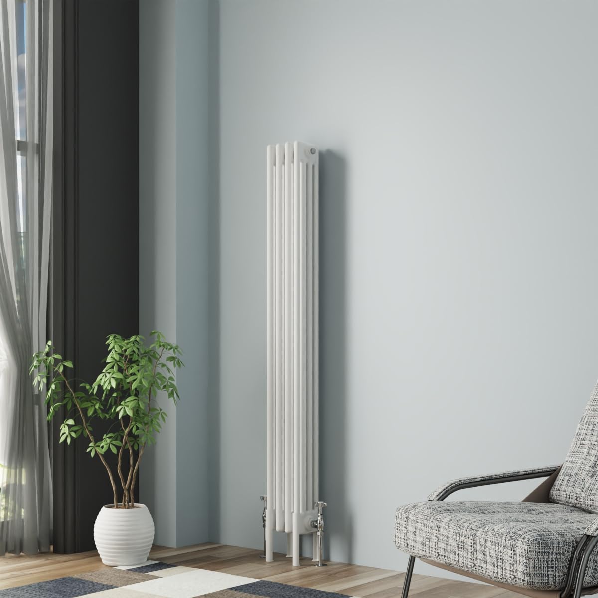 Radiateur en fonte blanc NRG 1500 mm pour réchauffer un grand salon